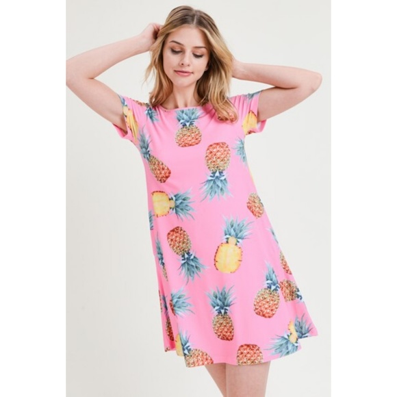 Women's Pineapple Print Fit and Flare Summer Dress - Picture 2 of 8